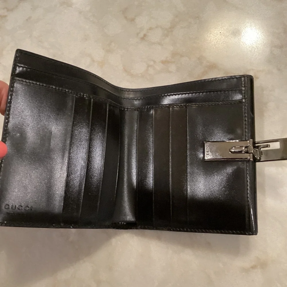 Gucci Black Leather Wallet‎ Coin Purse Card Holder Small